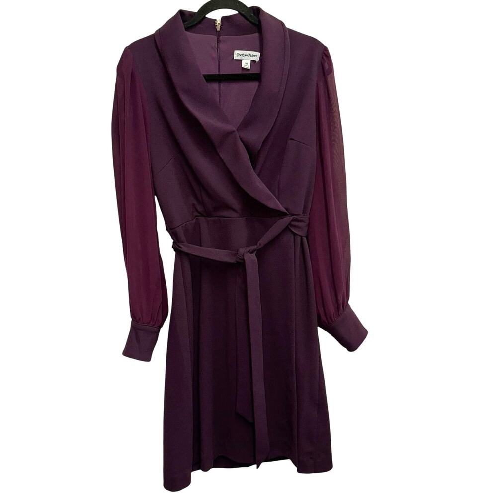 Shelby‎ & Palmer Purple Wrap Dress Size 10 Long Sleeve Belted